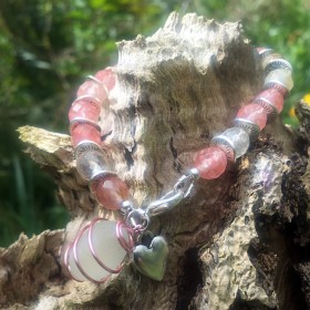 03_Sea stone and cherry Quartz bracelet